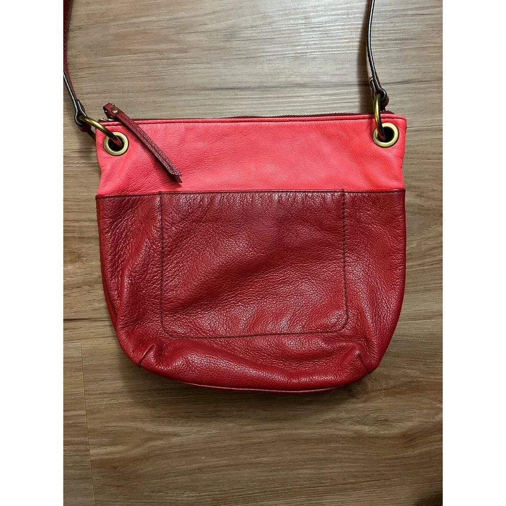 Fossil Keely Leather Crossbody Bag Vibrant Two Tone Red Pink‎ Shoulder Bag